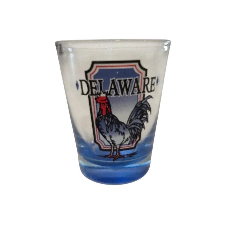 Delaware Blue Hen Shot Glass Blue Clear Souvenir Barware